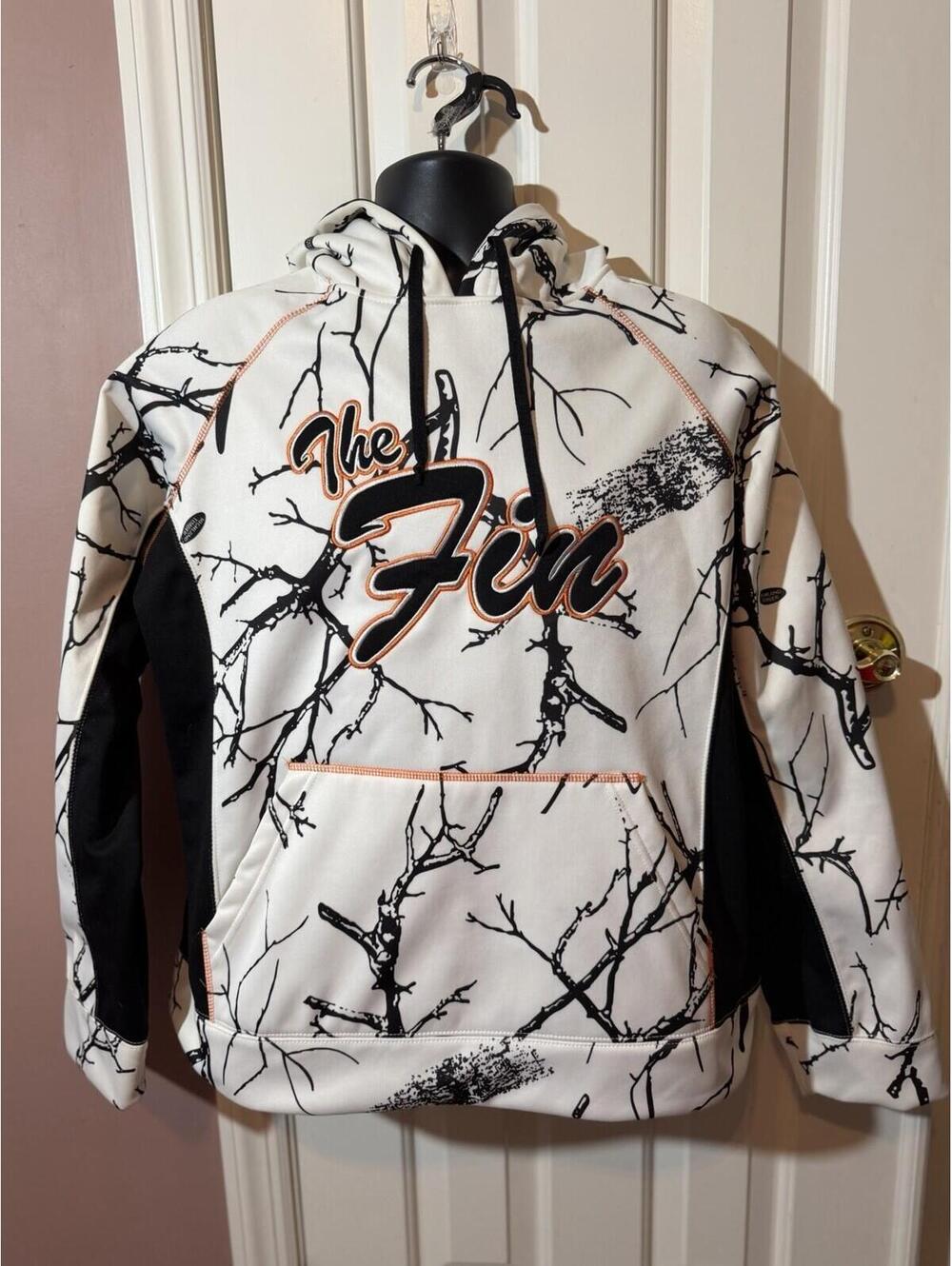 Trail Crest The Fin Hoodie Mens XL White Snow Camo Fishing Performance Pullover